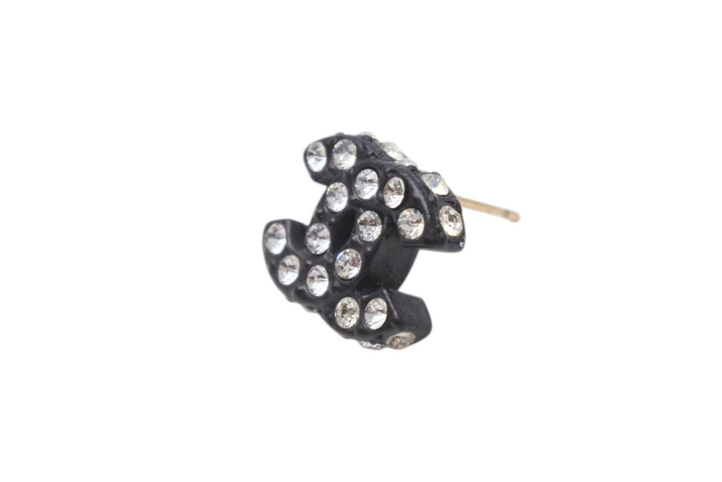 Chanel CC Logo Earrings 02 Rhinestone Black — view 3