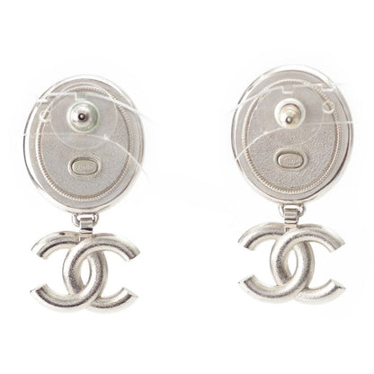 Chanel A23K Rhinestone Coco Mark Star Earrings Accessories GP Silver Black