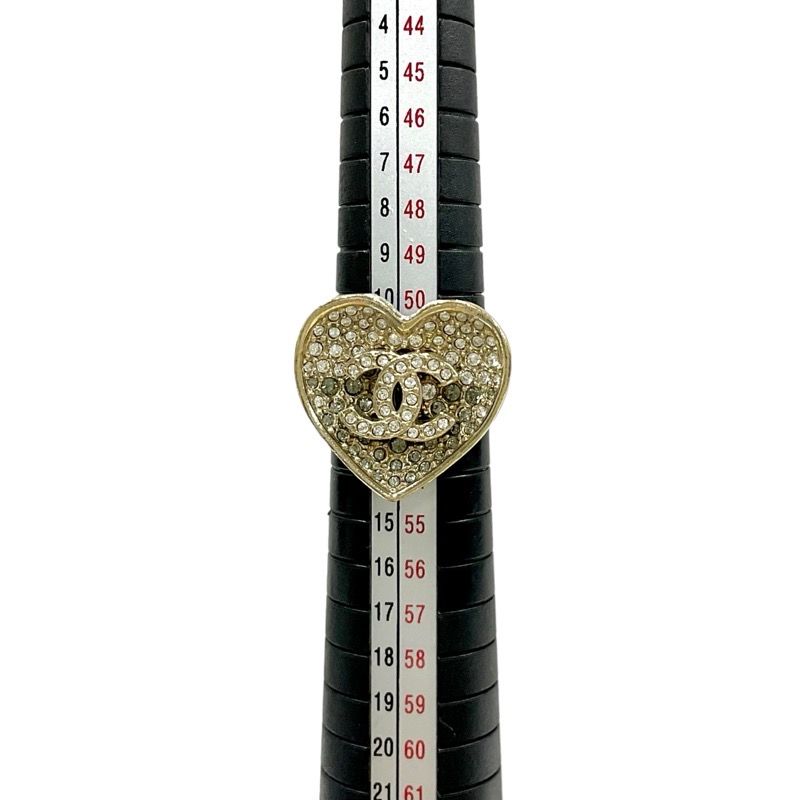 Chanel Ring Gold Black Coco Mark Heart Rhinestone