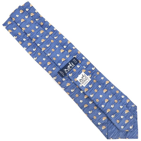 Hermes Necktie Snail and Hedgehog 9cm (3.54in) Silk Blue and Multicolor Blue