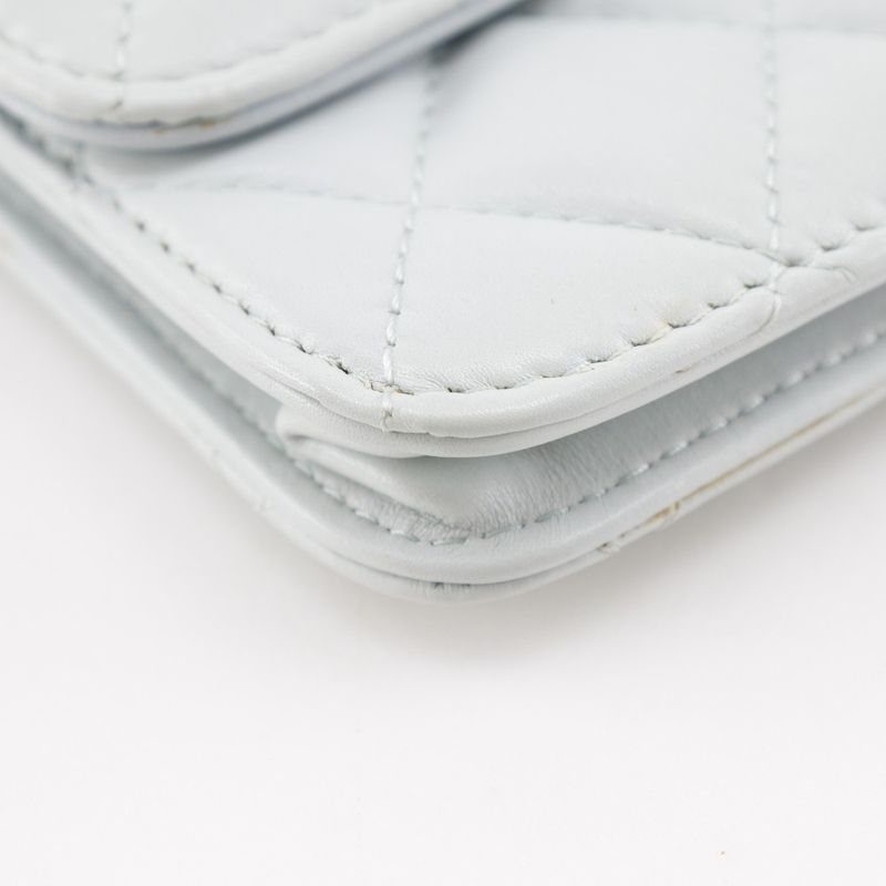 Chanel Pearl Strap Flap Wallet Matelasse Ap1838 Leather X Faux Pearl Light Blue