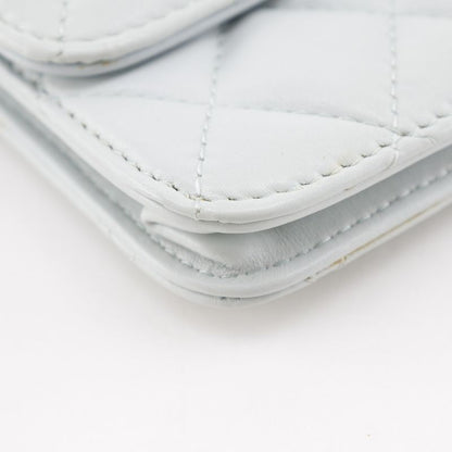 Chanel Pearl Strap Flap Wallet Matelasse Ap1838 Leather X Faux Pearl Light Blue