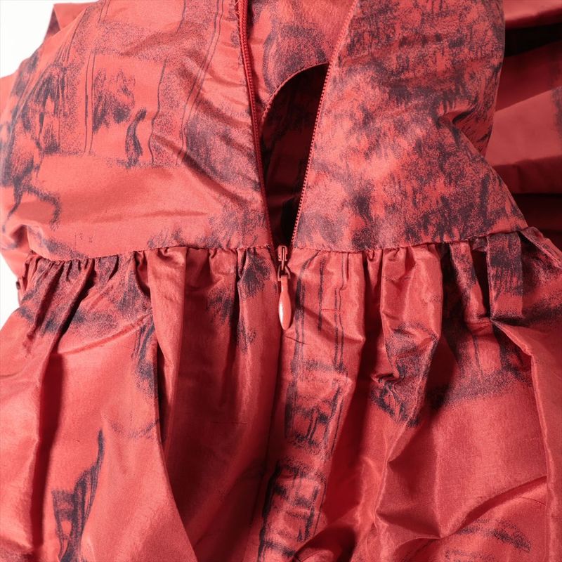 Hermes Silk Flared Skirt Women's 34 Horse Motif Horse Pattern Red Made In France