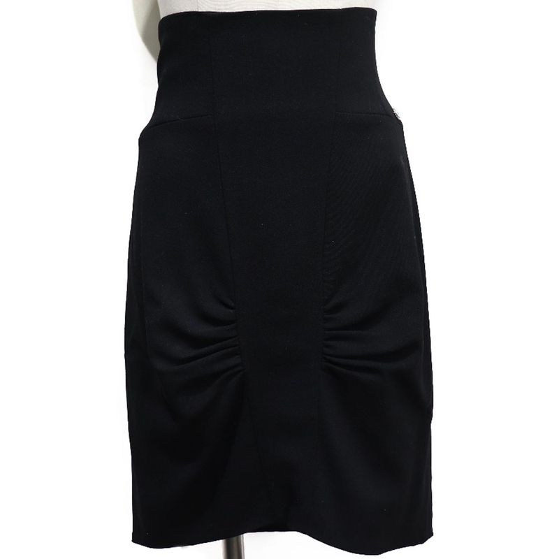 Chanel Tight High Waist 08A P33857v12627 Wool Black Women's Skirt