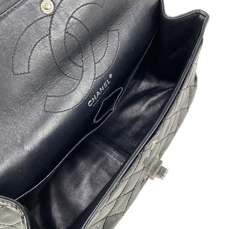 Chanel Shoulder Bag Double Flap Matelasse /255 Black Silver Hardware / Chain