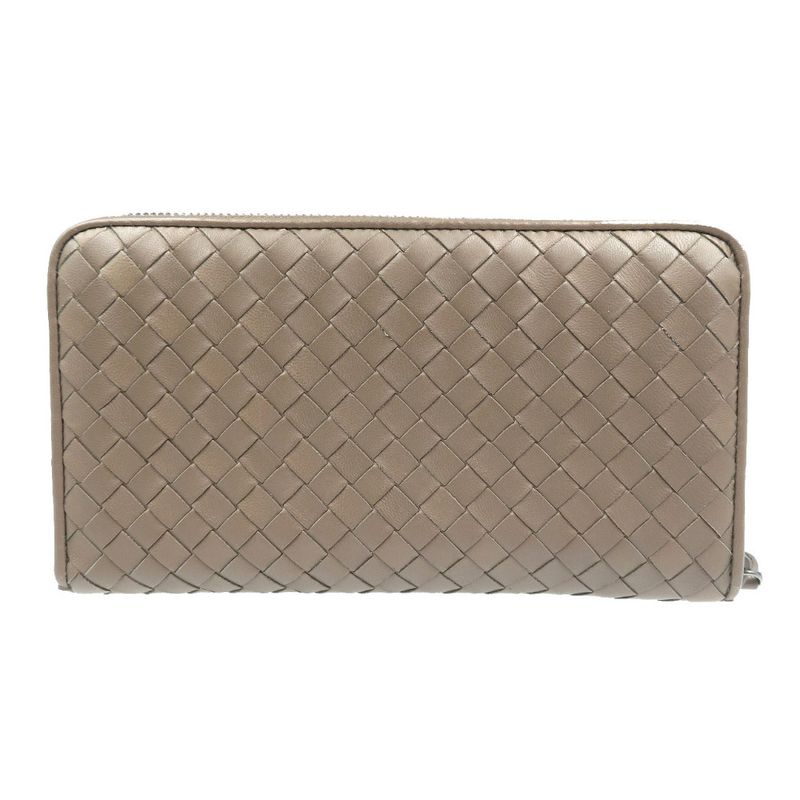 Bottega Veneta Intrecciato Leather Brown Round Zipper Long Wallet 1094 Bottega