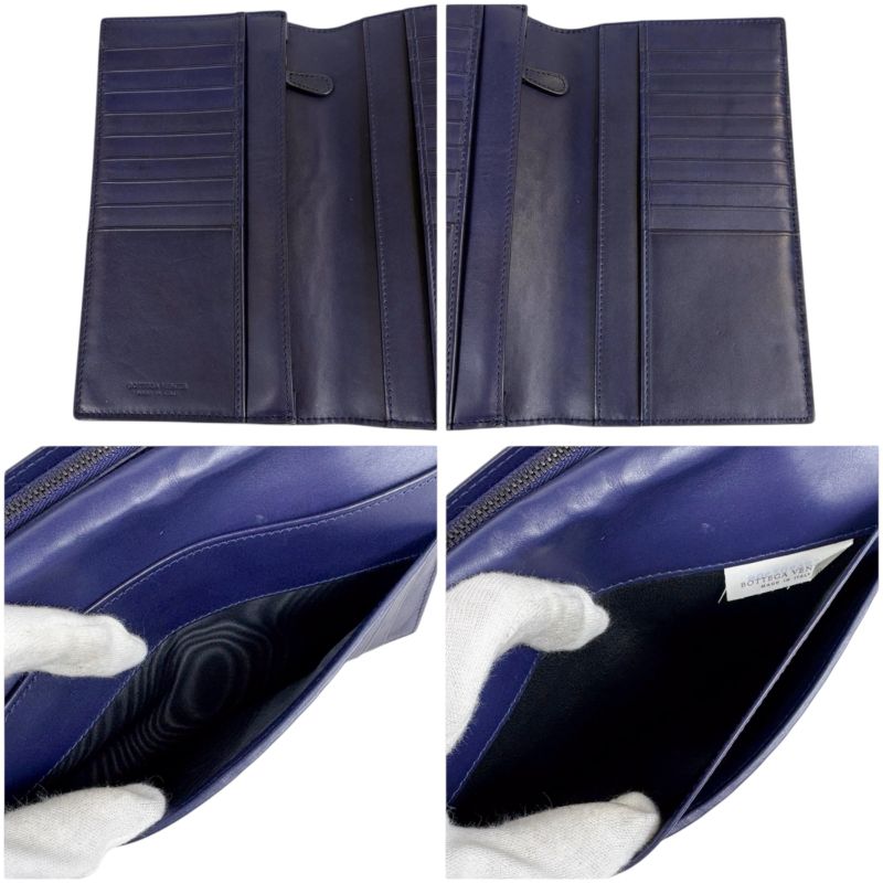 Bottega Veneta Botteg Veneta Bifold Long Wallet Intrecciato Leather Navy Long