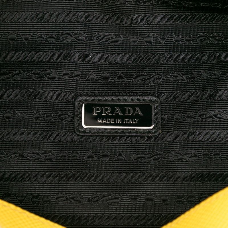 Prada Triangle Logo Plate Triangle Yellow Leather Saffiano Leather Women Prada