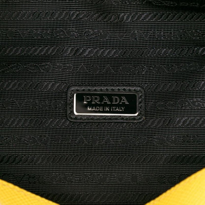 Prada Triangle Logo Plate Triangle Yellow Leather Saffiano Leather Women Prada