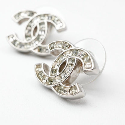 Chanel Earrings Earring Silver Coco Mark Rhinestone