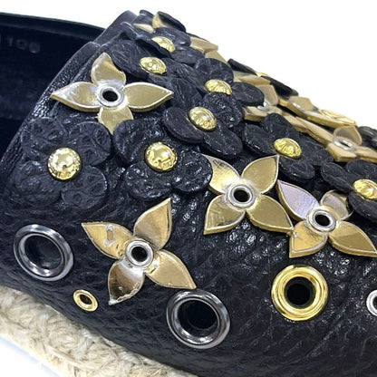Louis Vuitton Ma1106 Espadrilles Monogram Flower Leather Slip-on Black 36