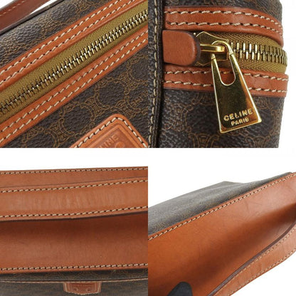 Celine Handbag Macadam PVC Leather Brown Gold Hardware Vanity Bag Pouch Ladies