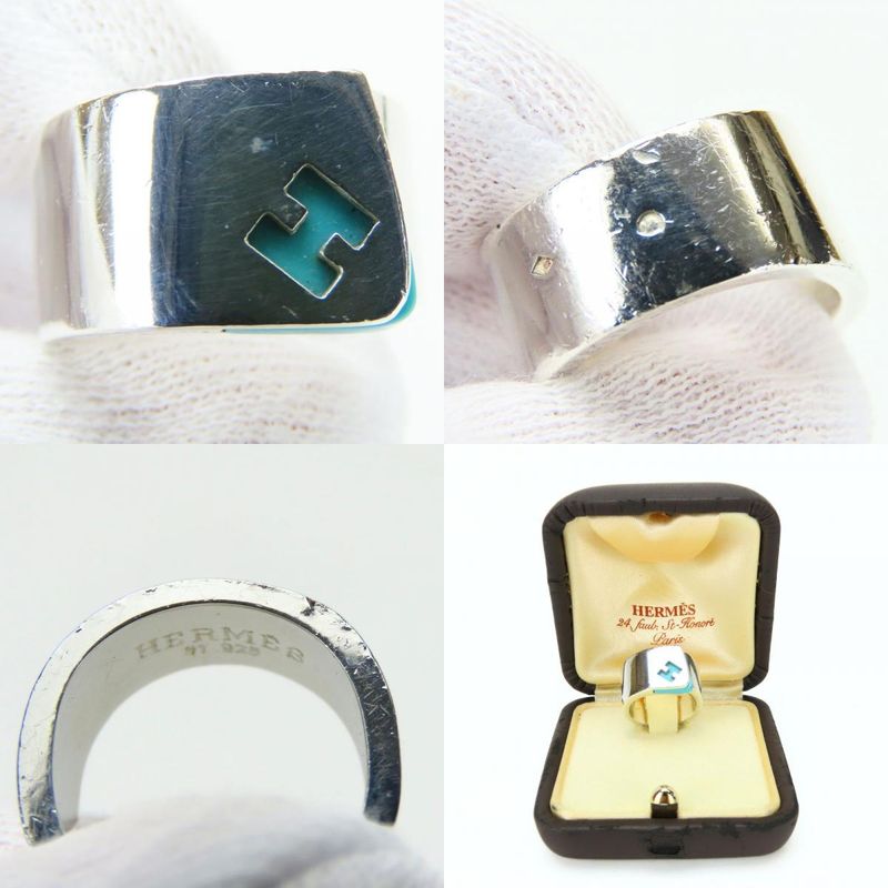 Hermes Ring - Ring Candy 51 Silver 925 Approx 11.1g Silver Light Blue H Logo