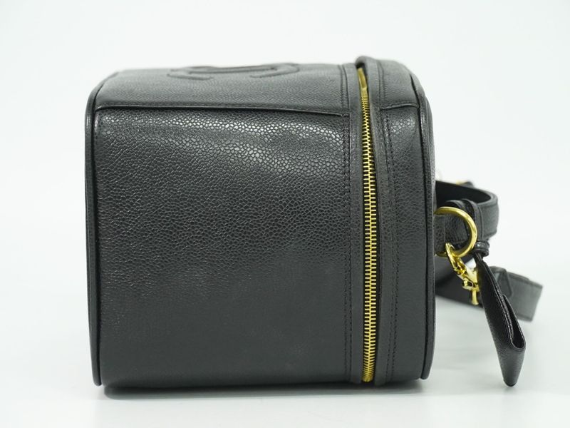 Authentic Chanel Coco Mark 2WAY Vanity Bag Shoulder Bag Handbag Caviar Skin