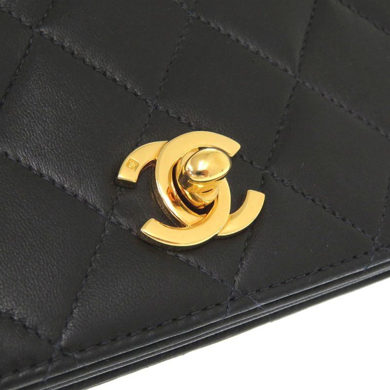 Chanel Matelasse Lambskin Black No 6 Gold Chain Shoulder Bag Lambskin Coco Mark