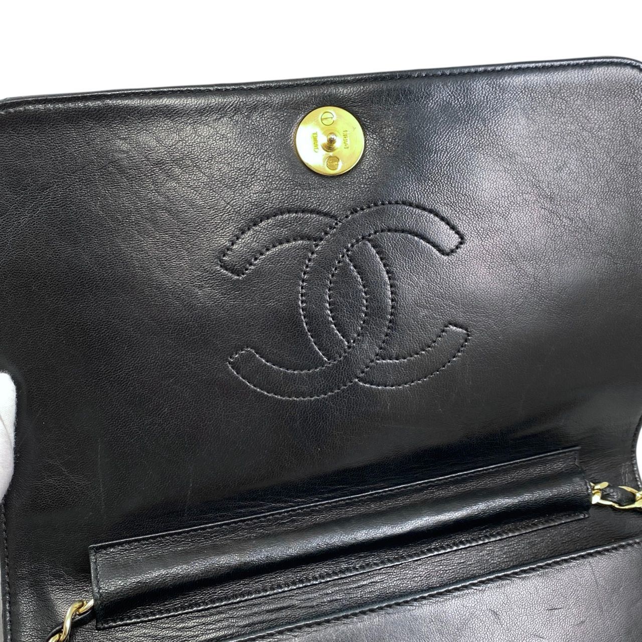 Chanel Shoulder Bag Matelasse Lambskin Coco Mark Chain Vintage Black Gold