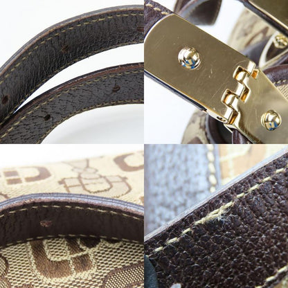 Gucci Handbag 145761 Horsebit Canvas Leather Beige Brown Gold Hardware Casual