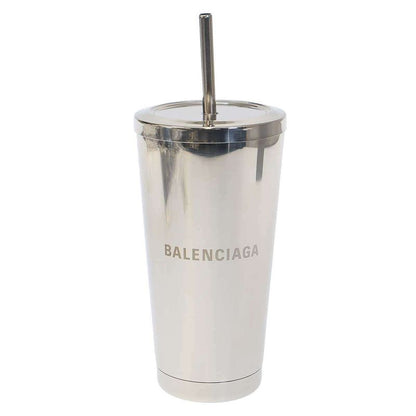 Balenciaga Tumbler Silver Tumbler with Straw Silver