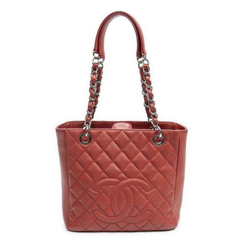 Chanel Petite Shopping Tote Red Matelasse Caviar Leather A