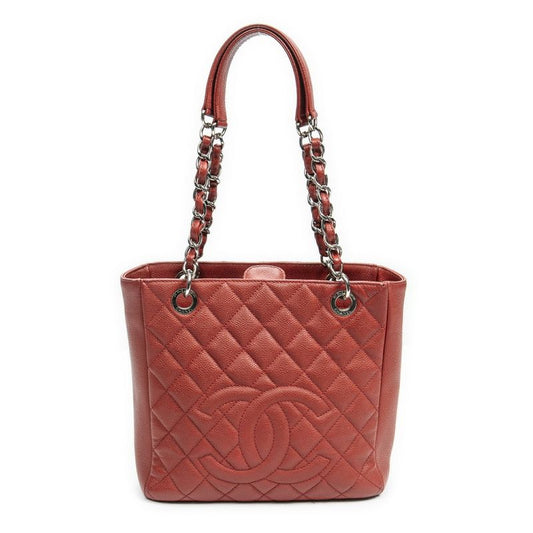 Chanel Petite Shopping Tote Red Matelasse Caviar Leather A