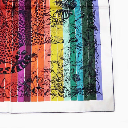 Hermes Carre 90 Scarf Jungle Love Rainbow 100% Silk Multicolor Bead