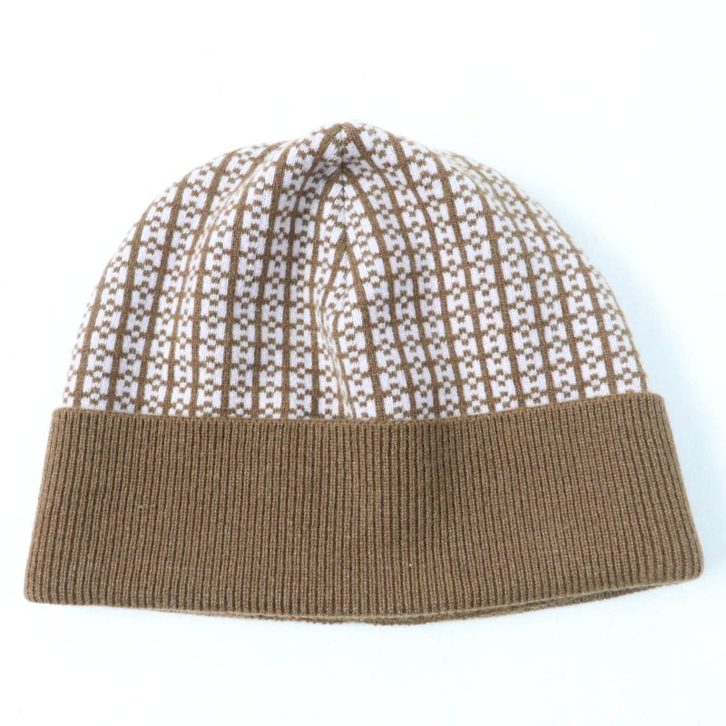 Hermes 100% Cashmere H Logo Knit Cap Knit Hat Brown L With Box Made In Italy