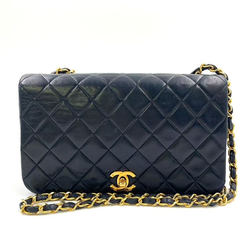 Chanel Full Flap Chain Shoulder Matelasse 1st Lambskin Black Shoulder Bag Gold