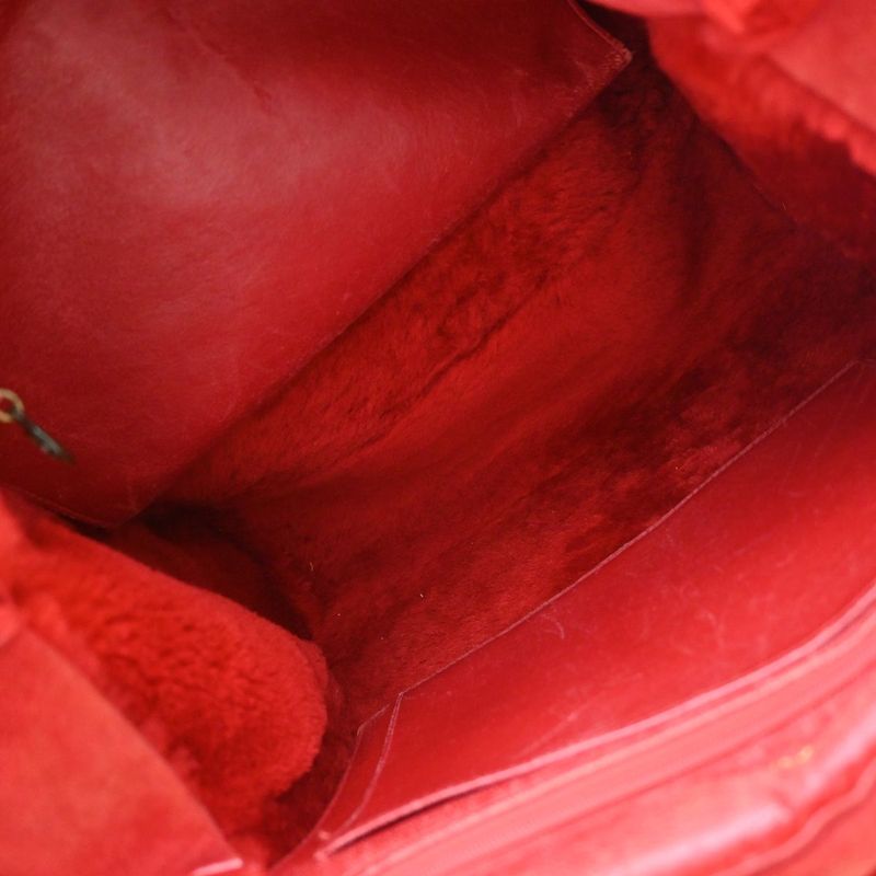 Chanel Handbag Fur Bag Leather Red 86ka838