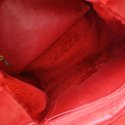 Chanel Handbag Fur Bag Leather Red 86ka838