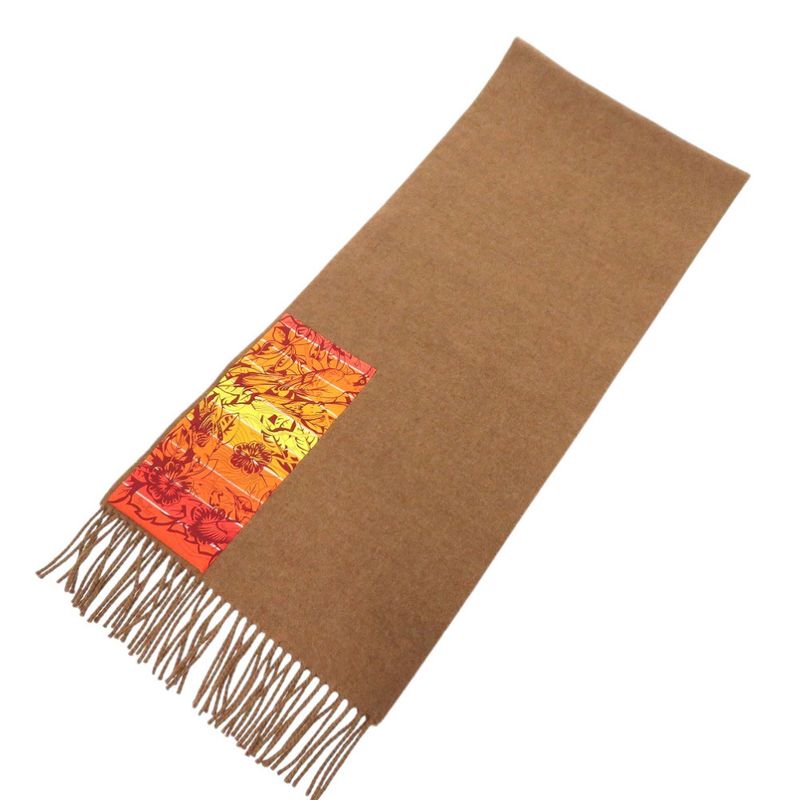 Hermes Cashmere Brown Orange Scarf 0695 Hermes