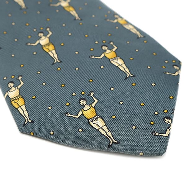 Hermes Necktie Jagring 9cm (3.54in) Silk Green and Yellow Blue Green Yellow