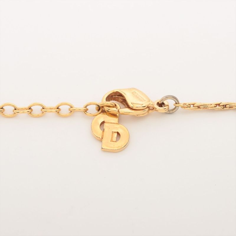 Christian DIOR CD Logo Necklace GP With Rhinestones Gold