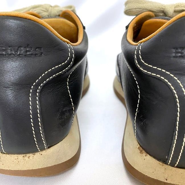 Hermes Shoes Quick Sneakers Black Beige Ec19898
