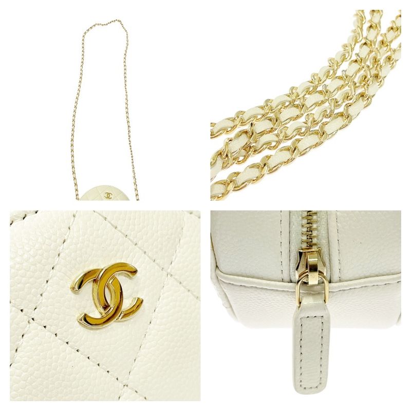 Chanel Matelasse Caviar Skin Coco Mark Round Chain Shoulder Bag White 367854