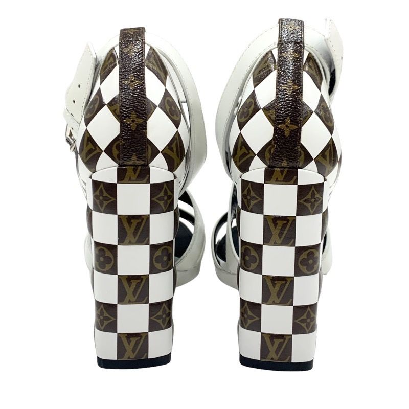 Louis Vuitton Match Make Line Monogram Sandals Shoes Leather White Brown Damier