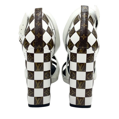 Louis Vuitton Match Make Line Monogram Sandals Shoes Leather White Brown Damier