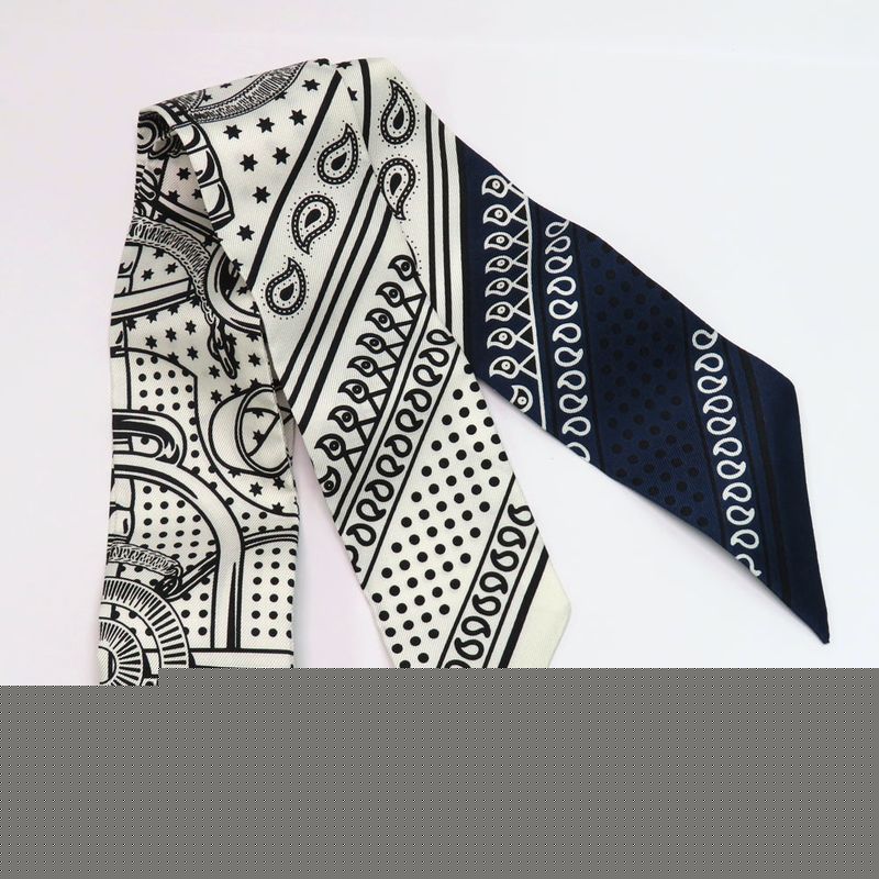 Hermes Twill Apron Lingle 062978s Blanc Marine Noir Black Silk Scarf
