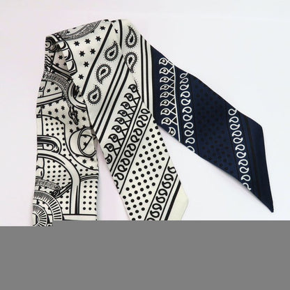 Hermes Twill Apron Lingle 062978s Blanc Marine Noir Black Silk Scarf