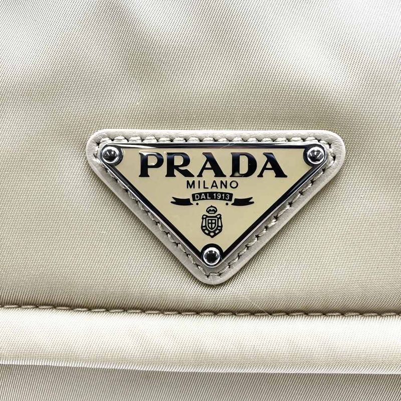 Prada Small Padded Re-nylon Crossbody Shoulder Bag Beige Nylon Leather Triangle