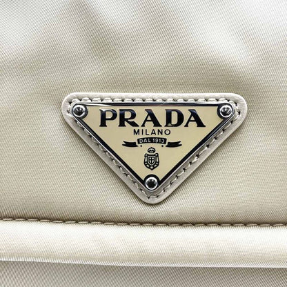 Prada Small Padded Re-nylon Crossbody Shoulder Bag Beige Nylon Leather Triangle