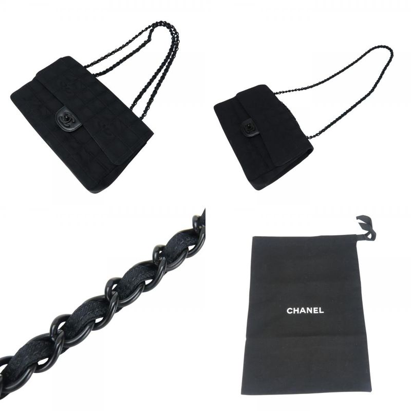 Chanel Shoulder Bag New Travel Line Jacquard Nylon Black Coco Mark 7th Shoulder