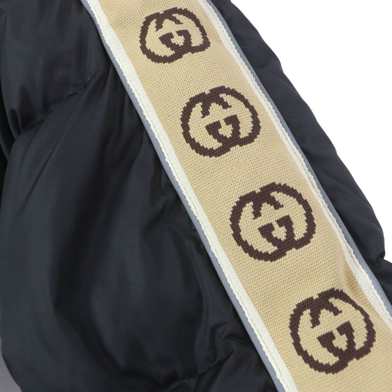 Gucci 598725 GG Jacquard Sideline Logo Hooded Down Coat Jacket Black 50 Made In