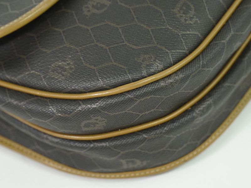 Authentic Christian DIOR Honeycomb Pattern Shoulder Bag Pochette PVC Black