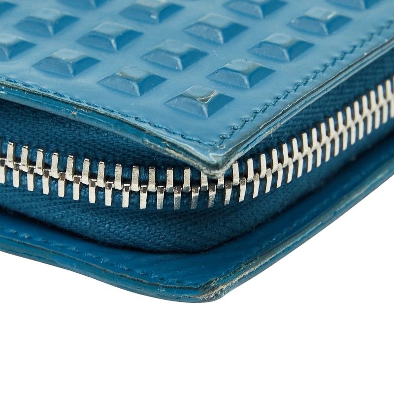 Balenciaga Grid Wallet Long Wallet Round Zipper 298821 Blue Leather Women