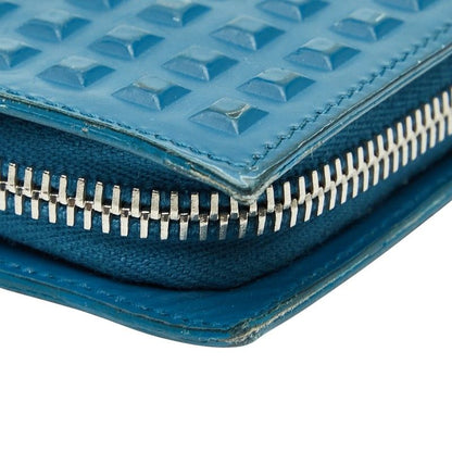 Balenciaga Grid Wallet Long Wallet Round Zipper 298821 Blue Leather Women