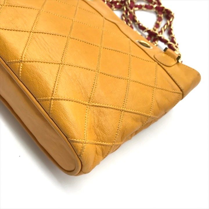 Chanel Lambskin Bicolor Quilted Chain Shoulder Bag Yellow Purse