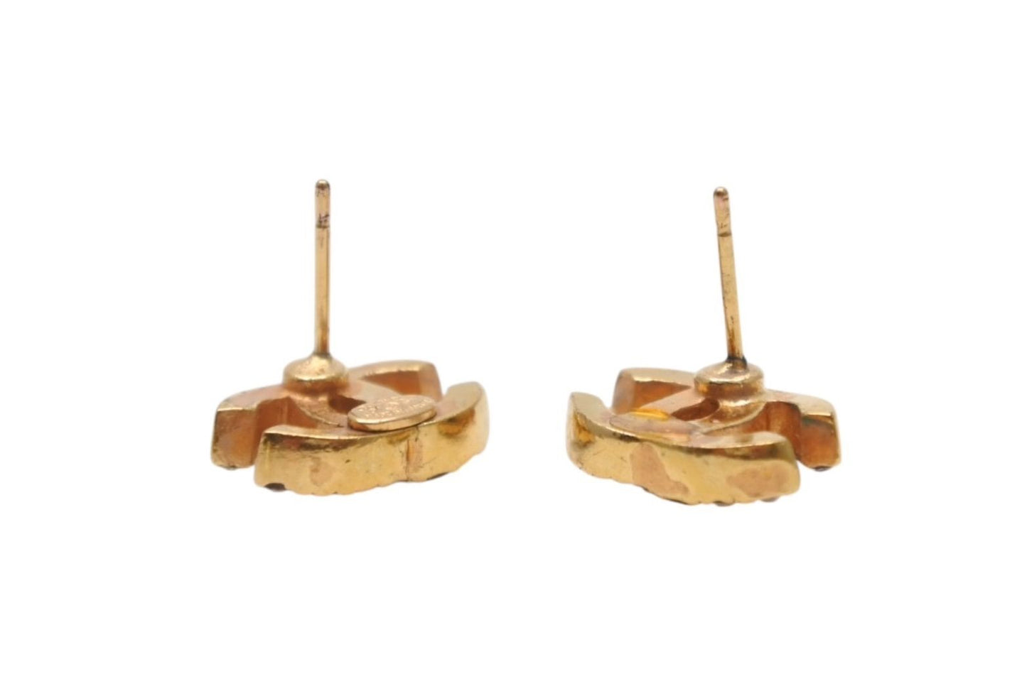 Chanel CC Logo Earrings 01 Rhinestone Metal Gold Clear — view 6