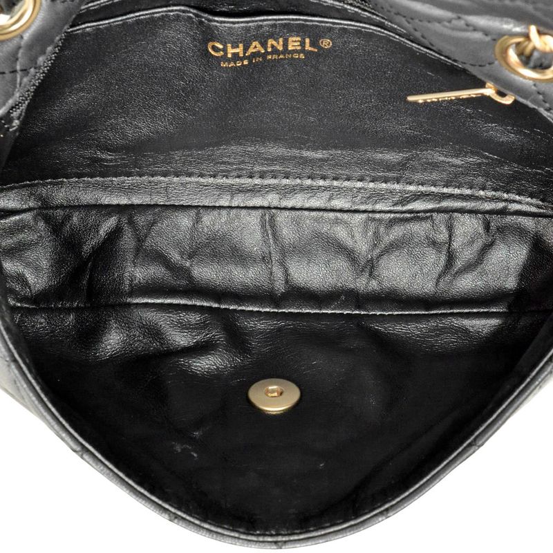 Chanel Matelasse W Chain One Shoulder Bag Lambskin Black Bijoux Coco Mark