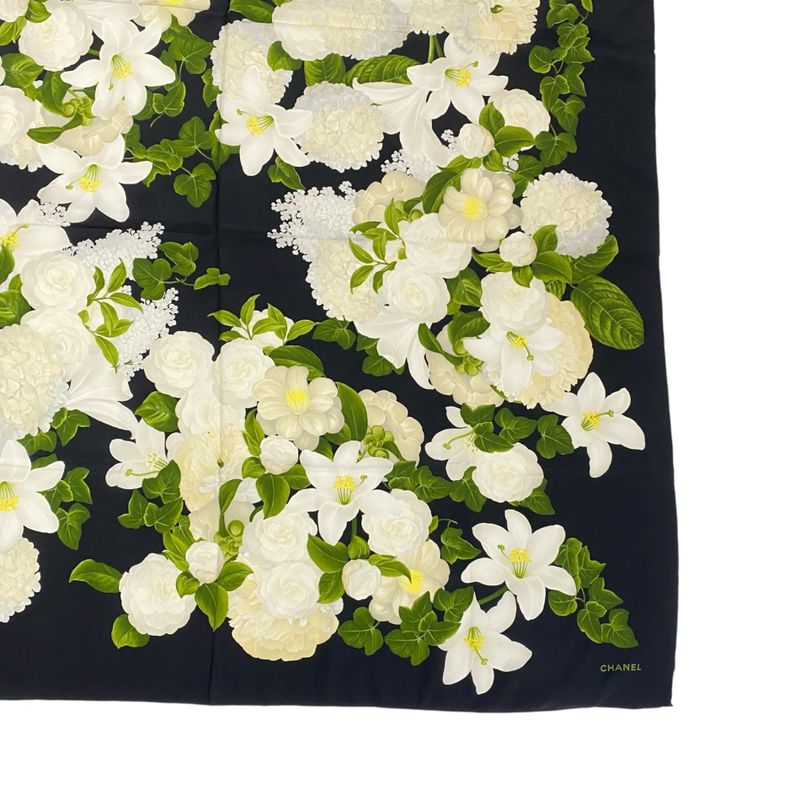 Chanel Large Scarf Silk Cashmere Black 95x95cm (37.40in)