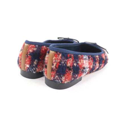 CHANEL Ballerina With Coco Mark Ribbon Leather Use Tweed Flat Pumps Multi 35.5